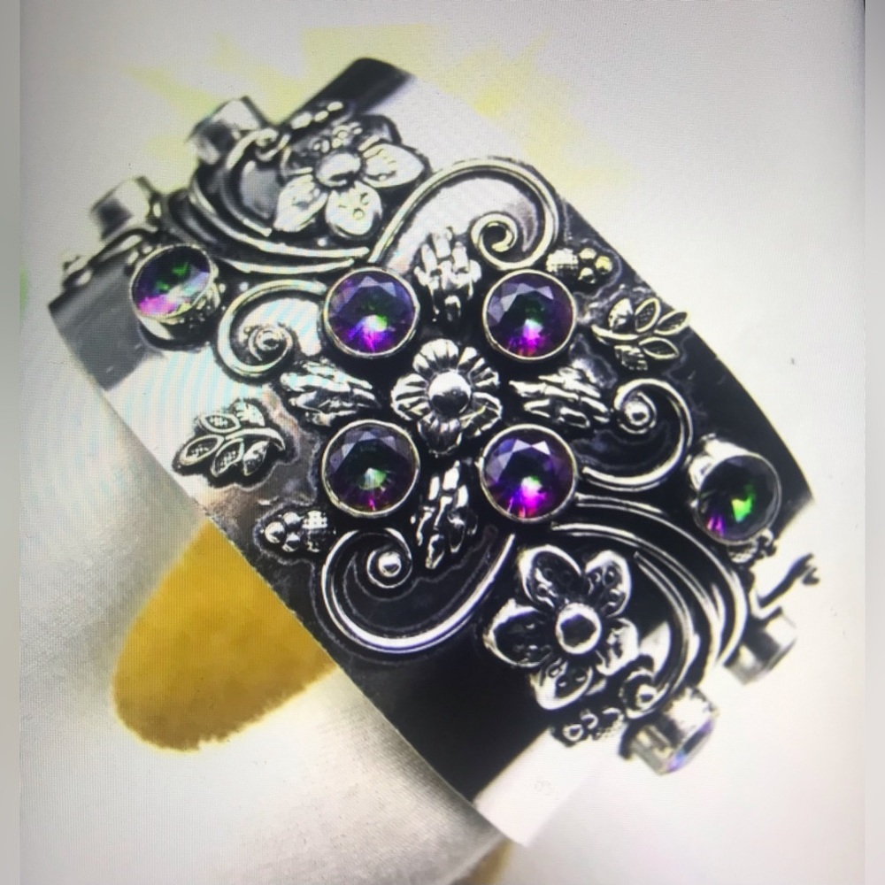 Mystic Topaz Stamped Solid 925 Sterling Silver Cuff Bracelet